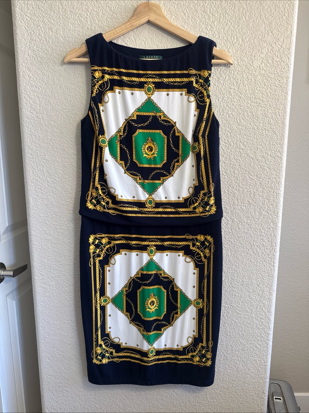 Ralph Lauren Navy, Green & Gold Sleeveless Printed Skirt Set